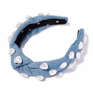 Lele Sadoughi denim pearl heart knotted headband